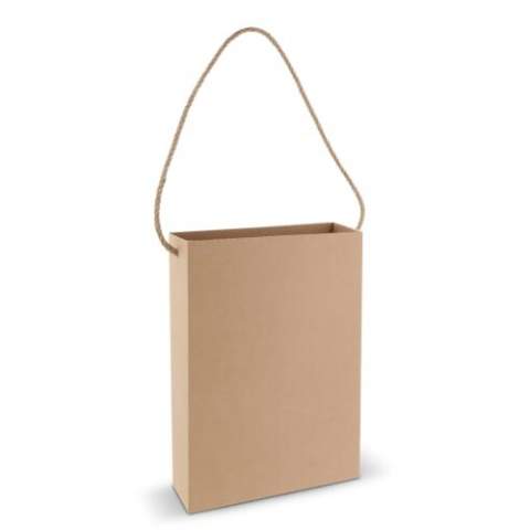 Vertical cardboard gift bag. Sustainable, authentic and unique. With heavy natural jute handles. Made in Europe.