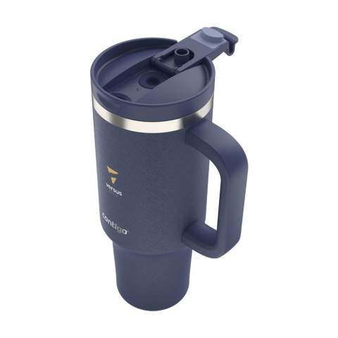 Large, double-walled Contigo® stainless steel drinking cup with generous plastic handle. The multifunctional plastic screw cap has a lockable drinking opening and an opening with a straw. When closed, the lid is leak proof. Suitable for cold drinks (not for carbonated drinks). THERMALOCK™ technology keeps drinks cool for up to 29 hours. Without the straw, the temperature is maintained thanks to the silicone seal in the lid. The cup has a matt, scratch-resistant coating. The conical, narrow base means the cup fits into almost any cup holder, making it perfect for on the go. Easy to clean. The cup, lid and straw are dishwasher-safe (place in the top rack). Odourless and taste-free. Stay hydrated all day long with this huge tumbler. Capacity 1,200 ml.    STOCK AVAILABILITY: Up to 1000 pcs accessible within 10 working days plus standard lead-time. Subject to availability.    Contigo: The best in quality, design and technology. Immediately recognisable by its sleek and stylish design, strong and solid. Comes with a 2-year manufacturer's warranty.