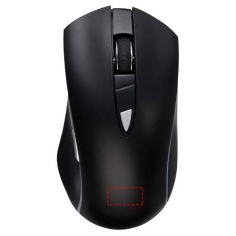 Ergonomic wireless mouse that fits the palm of the hand perfectly. Great wrist support for long hours of working/gaming. The mouse has 3 DPI settings (800/1200/1600) for all sensitivity requirements. The built-in 400mAh rechargable li-on battery provides up to 20 hours of use with LED ON. When decorated with laser engraving the logo will light up and shine.