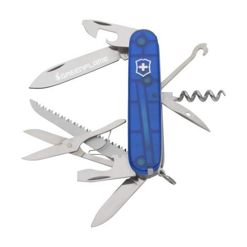 Original Swiss pocket knife from the Victorinox Officer's line: with ABS handle, connecting plates of hard-anodised aluminium and tools made of 100% recycled steel. 12-pieces with 15 functions: large knife, small knife, corkscrew, can opener with small screwdriver, bottle opener with large screwdriver, wire stripper, reamer with punch and sewing awl, wood saw, scissors, multifunctional hook, keyring, tweezers and toothpick. Includes instruction manual and lifetime warranty on material and manufacturing defects. Victorinox knives are a worldwide symbol for reliability, functionality and perfection. Please note local rules may apply regarding the possession and/or carrying of knives or multitools in public. Each item is individually boxed.