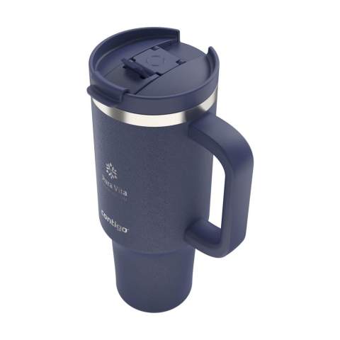 Large, double-walled Contigo® stainless steel drinking cup with generous plastic handle. The multifunctional plastic screw cap has a lockable drinking opening and an opening with a straw. When closed, the lid is leak proof. Suitable for cold drinks (not for carbonated drinks). THERMALOCK™ technology keeps drinks cool for up to 29 hours. Without the straw, the temperature is maintained thanks to the silicone seal in the lid. The cup has a matt, scratch-resistant coating. The conical, narrow base means the cup fits into almost any cup holder, making it perfect for on the go. Easy to clean. The cup, lid and straw are dishwasher-safe (place in the top rack). Odourless and taste-free. Stay hydrated all day long with this huge tumbler. Capacity 1,200 ml.    STOCK AVAILABILITY: Up to 1000 pcs accessible within 10 working days plus standard lead-time. Subject to availability.    Contigo: The best in quality, design and technology. Immediately recognisable by its sleek and stylish design, strong and solid. Comes with a 2-year manufacturer's warranty.