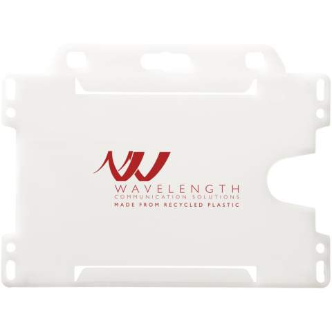Porte-cartes paysager en plastique recyclé. Idéal pour les expositions, les lieux de travail et les événements de réseautage. Convient aux laissez-passer de taille standard (carte de visite et carte de crédit). En raison de la nature du plastique recyclé, les nuances de couleur peuvent varier légèrement et il peut y avoir des taches de couleur. Fabriqué au Royaume-Uni.