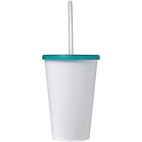 Double-wall insulated tumbler. Tumbler features a full colour wraparound design moulded to the product, making it long-lasting and durable. Supplied with a flexible silicone straw. Volume capacity is 350 ml. Made in the UK. Packed in a home-compostable bag. BPA-free.