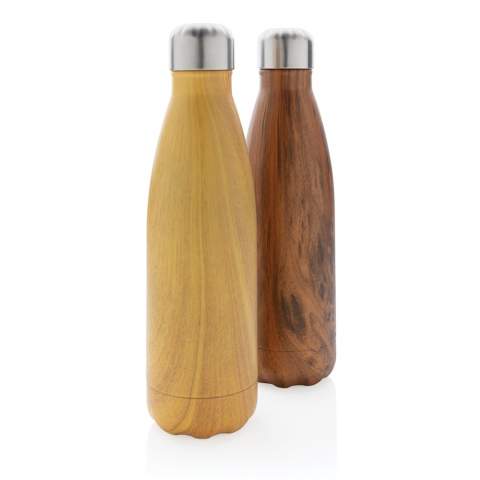 Diese vakuumisolierte Stainless Steel Flasche im schlichten Design hat ein 360 Grad Rundum-Druck im Holz-Designund hält Ihre Getränke bis zu 15h kalt sowie bis zu 5h warm. Kapazität 500ml. BPA frei. Nur Handwäsche.<br /><br />HoursHot: 5<br />HoursCold: 15