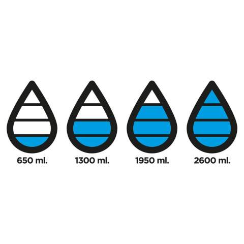 Bouteille en Tritan 600ml qui mesure votre hydratation quotidienne. Le bouchon affiche une plus grande goutte d'Eau à chaque fois que vous remplissez et tournez le col pour facilement compter le nombre de bouteilles que vous buvez. Lavage à la main uniquement.