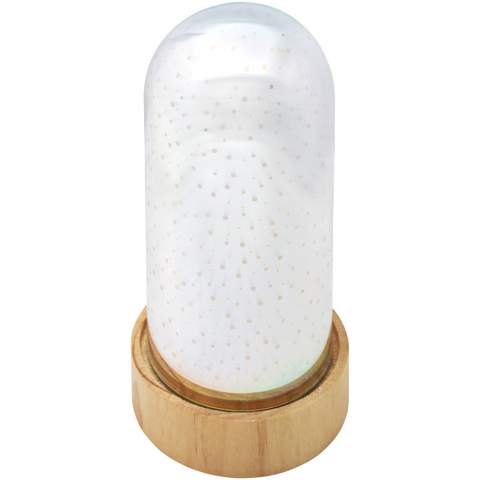 Decorative lighting cloche with a soothing 3D effect. Has a mirrored surface when not lit up.