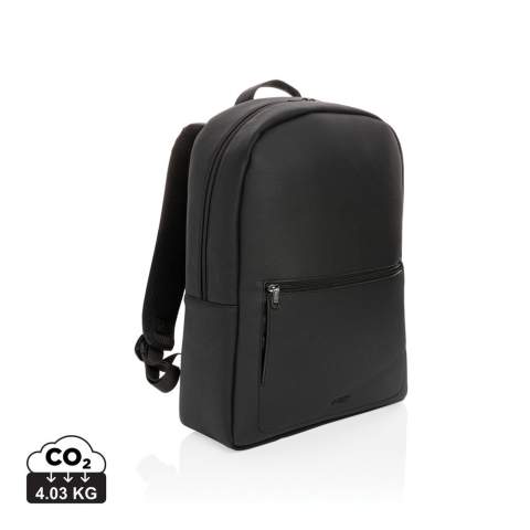 Take your commuting style up a notch with this structured backpack made with soft PU in a clean and sleek style with tonal zippers. The backpack features a top zip closure, top carrying handle, adjustable shoulder straps, external zip pocket, interior zip pocket, luggage strap and a 15.6 inch laptop pocket. Exterior 100% PU, interior 100% 210D polyester. PVC free.<br /><br />FitsLaptopTabletSizeInches: 15.6<br />PVC free: true