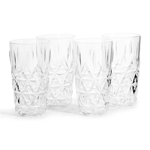 These highball glasses are made of acrylic plastic, but you have to look twice to realise that it's not glass. The luxurious appearance of this unbreakable series not only comes into its own during your picnic, but can also be used during a BBQ in the garden or during your holiday. You always look good with this set of glasses. Packed per 4 pieces.