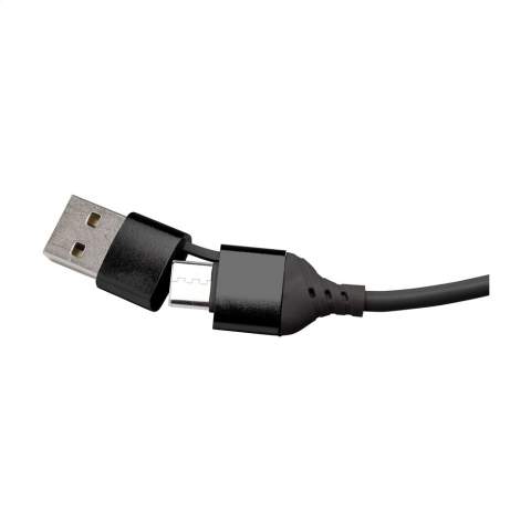 Kompakter, leichter 2.0-USB-Hub. Das Gehäuse ist aus 100% GRS-zertifiziertem, recyceltem Aluminium gefertigt. Ausgestattet mit 3 USB-Anschlüssen: 1 USB-A 2.0-Anschluss und 2 Typ-C-Anschlüsse zum Anschluss weiterer Geräte. Mit einem schwarzen Kabel, das mit einem dualen Eingangsstecker ausgestattet ist, der sowohl für Typ-C- als auch für USB-A-Computer geeignet ist. Gesamtes recyceltes Material: 50%.