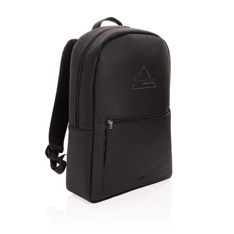 Take your commuting style up a notch with this structured backpack made with soft PU in a clean and sleek style with tonal zippers. The backpack features a top zip closure, top carrying handle, adjustable shoulder straps, external zip pocket, interior zip pocket, luggage strap and a 15.6 inch laptop pocket. Exterior 100% PU, interior 100% 210D polyester. PVC free.<br /><br />FitsLaptopTabletSizeInches: 15.6<br />PVC free: true