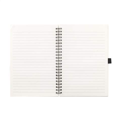 WoW! Durable A5 notebook with a cover made from recycled milk cartons (up to 70%). With 70 sheets of cream-coloured, lined paper (80 g/m²), a handy pen loop, elastic closure and a reading ribbon. Bound in a strong wire-o-binding.  The milk cartons consist of aluminum, paper and plastic. These materials are separated from each other and the leftover paper is used to make the cover of this notebook.