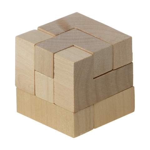 Wooden puzzle (4 x 4 x 4 cm), incl. instructions. In a cotton bag.