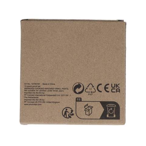 Ein Set mit 12 leuchtenden Buntstiften, hübsch verpackt in einer Kraftbox. Dieses Set ist ideal für kreative Projekte zu Hause, in der Schule oder unterwegs und eignet sich perfekt für Kinder und die die gerne zeichnen und malen. Kombiniert mit dem Öko-Digitaldruck ist es eine nachhaltige Option, die sowohl Spaß macht als auch umweltbewusst ist.