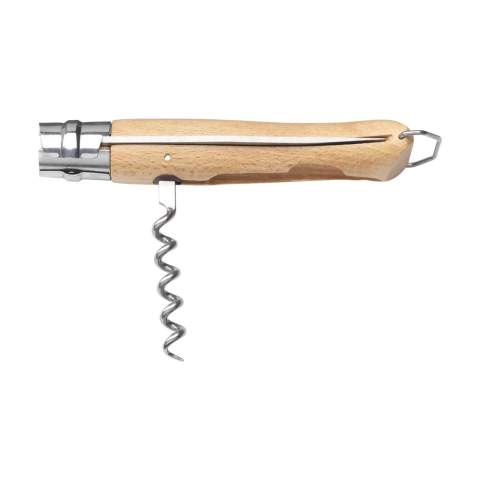 Couteau de poche polyvalent de la marque Opinel. La lame est en acier inoxydable et le manche contient un tire-bouchon professionnel en acier inoxydable. Un ouvre-bouteille est fixé à l'extrémité du manche. Le manche est en bois de hêtre, recouvert d'une couche de vernis pour le protéger de l'humidité et de la saleté. 95% du bois provient d'entreprises françaises gérées durablement. Lorsqu'il est ouvert, le couteau a une longueur de 23 cm et est sécurisé par un système de verrouillage Virobloc®. Ce couteau 3 en 1 est idéal pour les pique-niques, les barbecues ou autres repas en plein air. Fabriqué en France. Attention, la législation en vigueur s'applique concernant la possession et / ou le transport de couteaux ou d'outils multifonctions en public.