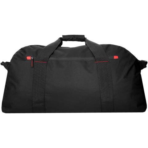 Extra large travel bag with zippered main compartment and front zipper pocket.