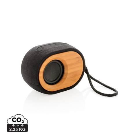 Natürlicher Sound aus einer natürlichen Soundquelle. Dieser nachhaltige Lautsprecher bietet eine exzellente Klangqualität kombiniert mit einem stylischen und modernen Design. Das Gehäuse des Lautsprechers ist aus nachhaltigem Bambus hergestellt und der Stoff besteht aus 30% biologischer Baumwolle, 40% Hanffasern und 30% recycletem PET. Der Lautsprecher ist aus hochwertigem Material hergestellt, so dass dieser langlebig und nachhaltig einsetzbar ist. Die 1.500mAh Batterie ermöglicht Ihnen einen Musikgenuss von bis zu 8 Stunden. Der Lautsprecher verfügt über eine BT 4.2 Verbindung mit einer Reichweite von bis zu 10 Meter. Registered design®. In 100% platsikfreier Verpackung verpackt.<br /><br />HasBluetooth: True<br />NumberOfSpeakers: 1<br />SpeakerOutputW: 5.00