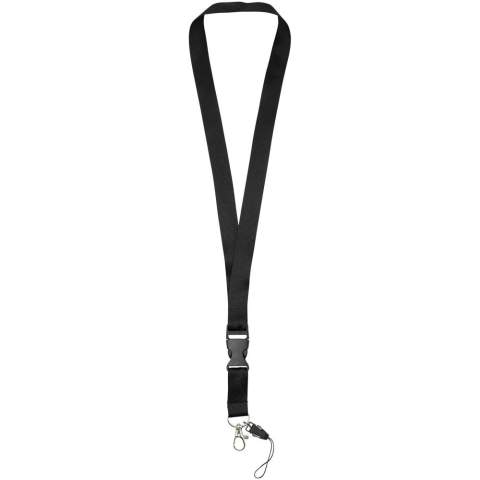 Sagan lanyard with detachable buckle, phone holder.The multi-function lanyard offering a detachable buckle, hook clip and a phone holder. In a wide range of colours with impressive logo sizes the most complete offering available.