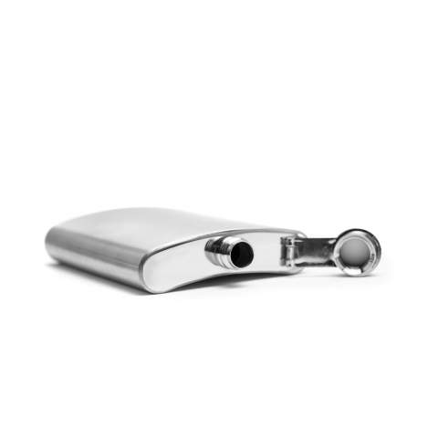 Tough stainless steel hip flask with a screw cap. Leak-proof. Capacity 200 ml. Each item is individually boxed.