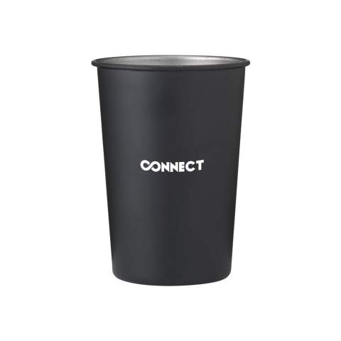Tasse en acier inoxydable indestructible et réutilisable. Paroi simple. Ne passe pas au lave-vaisselle. Capacité 350 ml. Emballé par 5 pièces dans une boîte. Le prix mentionné est par tasse.