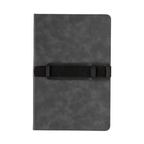 Be ready and prepared for any meeting with this deluxe hardcover PU notebook. Stylish and soft to the touch. The notebook features 80 sheets/160 pages of 70 gm/s cream coloured lined pages. The front of the notebook features a horizontal elastic strap which holds your pen and phone.<br /><br />NotebookFormat: A5<br />NumberOfPages: 160<br />PaperRulingLayout: Lined pages