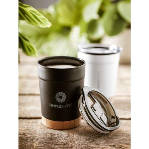 WoW! Double-walled thermos cup with recycled stainless-steel outer wall and PP inner wall. The cup has a black transparent push-on lid with a sealable drinking opening. The bamboo bottom is a striking detail, with a thickness of 1.5 cm. RCS-certificated. Total recycled material: 38%. Capacity 350 ml.  Stainless steel can be recycled an infinite number of times whilst retaining the quality of the material. By using recycled stainless steel, fewer new raw materials are needed. This means less energy consumption, less use of water and a reduction of CO2 emissions. A responsible choice. Each item is supplied in an individual brown cardboard box.