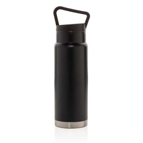 Gemaakt van hoogwaardig roestvrij staal, deze unieke fles heeft ook een dubbele isolatie om je drankje 15 uur koud te houden of maximaal 5 uur warm te houden. Het handvat bovenop het deksel maakt het gemakkelijk om het overal mee naartoe te nemen. Capaciteit 650 ml. BPA-vrij.<br /><br />HoursHot: 5<br />HoursCold: 15