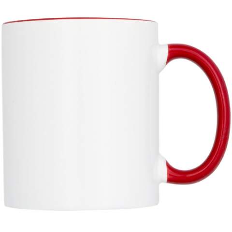 This classic design ceramic mug has a special coating for sublimation. Mug has coloured inner with matching colour handle. Dishwasher safe in accordance with EN12875-1 (at least 125 washing cycles) for all decoration methods. Volume capacity is 330ml. Presented in a white carton box.