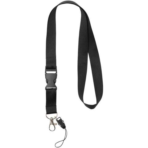 Sagan lanyard with detachable buckle, phone holder.The multi-function lanyard offering a detachable buckle, hook clip and a phone holder. In a wide range of colours with impressive logo sizes the most complete offering available.