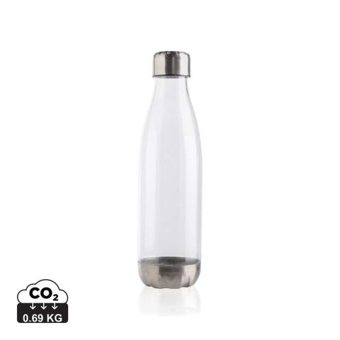 Erhöhen Sie Ihre tägliche Wasseraufnahme mit dieser auslaufsicheren Wasserflasche mit Stainless-Steel-Deckel und -Boden und transparentem Gehäuse. In einer Form, die in die meisten Getränkehalter passt. Inhalt: 500ml. BPA frei. Nur Handwäsche.