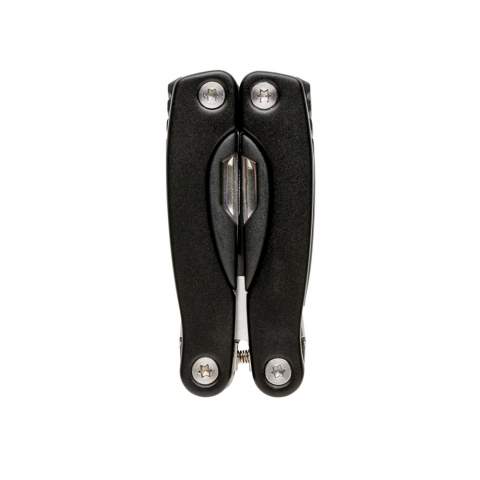 Aluminium multitool, handle with black details, 14 functions, packed in black 600D pouch.
