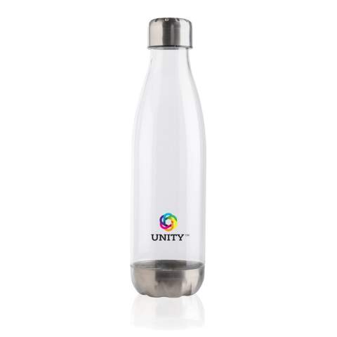 Erhöhen Sie Ihre tägliche Wasseraufnahme mit dieser auslaufsicheren Wasserflasche mit Stainless-Steel-Deckel und -Boden und transparentem Gehäuse. In einer Form, die in die meisten Getränkehalter passt. Inhalt: 500ml. BPA frei. Nur Handwäsche.