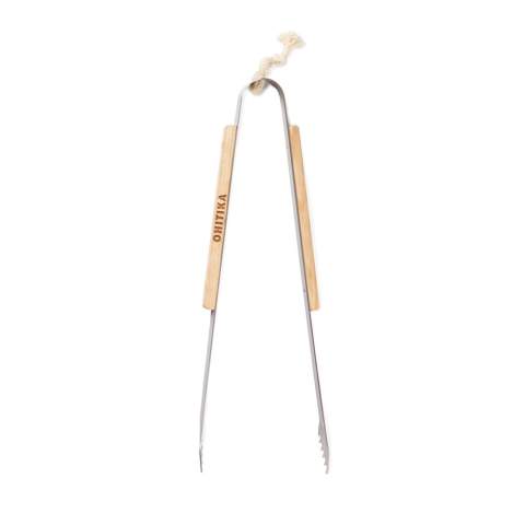 Solid tongs in stainless steel. Perfect for the grill and the kitchen. Ash wood handle.