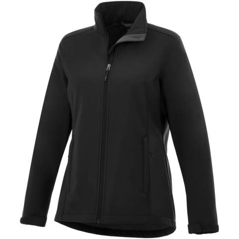 The Maxson women's softshell jacket – the ultimate blend of style and performance for your outdoor adventures. Made from 270 g/m² polyester with a water repellent finish, this three-layered softshell jacket offers 8000 mm waterproof protection and 400 g/m² breathability. Its mechanical stretch woven fabric ensures unrestricted movement, while the micro fleece lining keeps you cozy and warm. Whether facing rain or staying active, this versatile jacket keeps you comfortable and dry. Convenient hand pockets with zippers offer secure storage for your essentials. The adjustable cuffs with hook and loop closure allow for a customisable fit. Elevate your outdoor experience with the Maxson jacket as its the ideal companion, combining functionality and style effortlessly. This jacket is designed with a fitted shape for a feminine look.