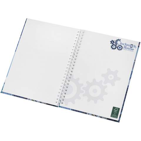 Includes 80 sheets (80g/m2) blank paper, and a black or white wire. Available in 3 sizes, A4, A5 and A6. Full colour decoration available on the cover and on each sheet, front- and back side.