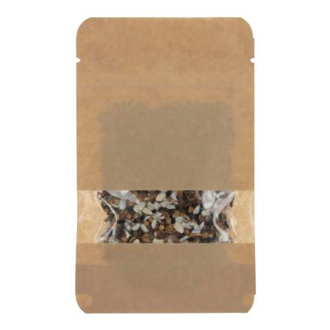 Kraft paper bag with 4 grams of dried flower seeds suitable for 2m² flowers. A real sustainable gift.