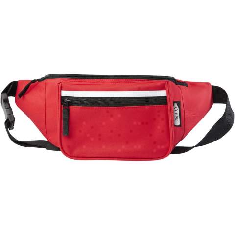 The Journey waist bag made from GRS certified recycled PET plastic is the perfect accessory from when on-the-go. Features a roomy, zippered main compartment for all your must-haves, as well as a zippered front pocket for extra storage.