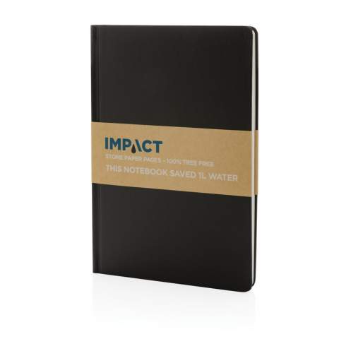 This hardcover Impact collection stone paper notebook if made of tree-free paper! Stone paper consists mainly of mineral powder (80%) bound with (20%) of non-toxic HDPE (a clean plastic). Water and bleach are used during the production of traditional wood pulp paper however this book uses zero water or bleach. Traditional wood pulp paper uses around 2770 litres of water and around 18 trees. This beautiful A5 stone paper notebook uses zero! Soft to the touch and velvety paper for ultra-smooth writing. 64 sheets/128 pages of 58 gm/m2 white coloured lined stone paper. The cover is also fully made of stone paper to save water. With the focus on water 2% of proceeds of each sold Impact product will be donated to Water.org. This stonepaper notebook has saved 1 litre of water.<br /><br />NotebookFormat: A5<br />NumberOfPages: 128<br />PaperRulingLayout: Lined pages