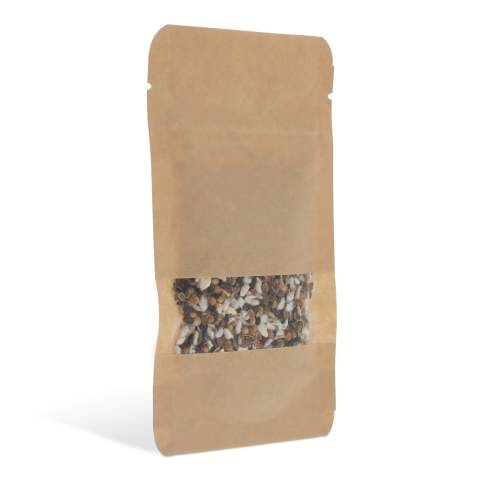 Kraft paper bag with 4 grams of dried flower seeds suitable for 2m² flowers. A real sustainable gift.