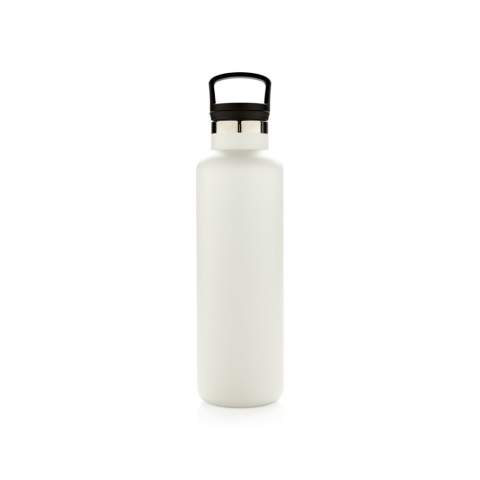Bouteille isotherme 600ml à double paroi, extérieur en 201 et intérieur en 304, finition par poudrage électrostatique. Bouchon 2-en-1 avec filtre, idéal pour le thé ou infusions. Construite pour durer, cette bouteille s’utilise en toute saison. Garde le chaud jusqu’à 5h et le froid jusqu’à 15h. Existe en plusieurs coloris. La couleur blanc cassé est en PMS Cool Gray 1.<br /><br />HoursHot: 5<br />HoursCold: 15