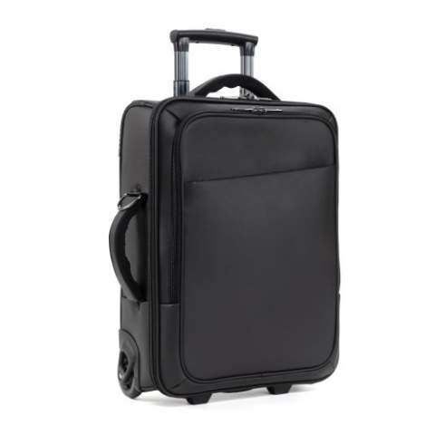 Stylish business hand luggage trolleycase designed by Toppoint. The front laptop pocket holds laptops up to 17”. There is an extra pocket for tablets. The bag is spacious and can be used to pack all your necesities for a short trip. The signature front pocket and handle on the side give the bag a distinguished look.