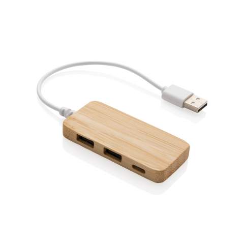 Bamboo USB 2.0hub with 2 USB A ports and one type C port to extend the USB ports on your computer. With integrated PVC free TPE cable.