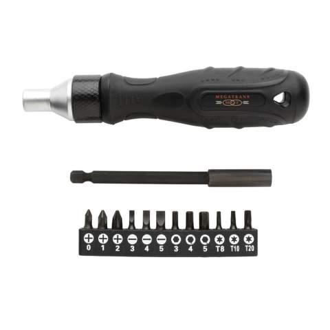 Luxury screwdriver set with high quality S2 alloy steel shaft and bits. The set includes multiple bits: PH0/PH1/PH2,SL3/SL4/SL5/HEX3/HEX4/HEX5/TX8/TX10/TX20. Easy to attach with an extra strong magnet. This multifunctional screwdriver is ready for use when you need it. Packed in luxury gift box. Hardness level of bits 60-62 HRC.