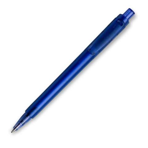 The Baron '03 Happy is a frosted ball pen with wide clip. It includes a Jumbo refill with blue writing ink. The pen has a pusher mechanism and is made of ABS, made in Europe. From orders of 5.000 pieces, you can choose your own colour combination.