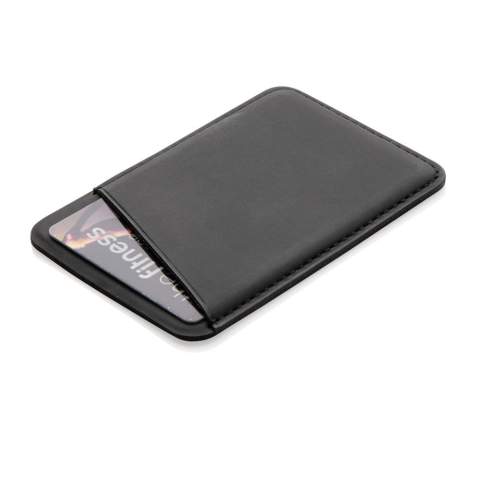 Snap on this stylish magnetic wallet on the back of your Iphone ( from iPhone12 and up) . The perfect way to keep your ID or credit card close at hand without having to take your whole wallet. Crafted from high quality PU. Supports up to two cards. With 12 high quality N52H heat resitant magnets integrated for perfect adhesion and alignment. PVC free.