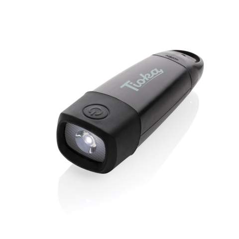 Extra felle zaklamp met dynamo gemaakt van RCS-gecertificeerd gerecycled ABS-plastic. Totale gerecyclede inhoud: 30% op basis van het totale gewicht van het artikel. RCS-certificering garandeert een volledig gecertificeerde toeleveringsketen van de gerecyclede materialen. De zaklamp maakt gebruik van een oplaadbare A-klasse 620 mAh lithiumbatterij, dus je hoeft de batterijen niet te vervangen. Gewoon opladen via je USB-poort. 120 lumen LED-licht. Met type C-poort voor opladen. Gebruikstijd op één lading: 2 uur. De zwengel kan worden gebruikt om energie toe te voegen in geval van nood.<br /><br />Lightsource: Cree™ LED<br />LightsourceQty: 1<br />PVC free: true