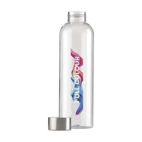 Transparent, BPA-free water bottle made of PCTG SK plastic. With stainless steel screw top. The sleek design catches the eye immediately and is extremely comfortable. Leakproof. Capacity 650 ml.