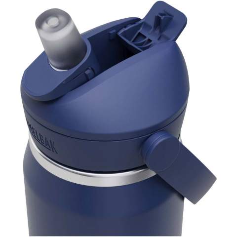 Die Camelbak® Thrive Flip VSS (vakuumisolierte Edelstahl-) Wasserflasche wurde entwickelt, um den ganzen Tag über für ausreichend Flüssigkeitszufuhr zu sorgen. Ein integrierter Stoßschutz schützt sie vor Beulen und gewährleistet einen sicheren Halt auf fast jeder Oberfläche. Eine robuste und langlebige Vollpulverbeschichtung sorgt dafür, dass Getränke ihren Geschmack behalten, während die doppelwandige Vakuumisolierung sie stundenlang heiß oder kalt hält. Ein Strohhalm, ein EasyFlow-Ventil, ein 100 % auslaufsicherer Deckel, eine Schutzhülle und ein weicher, schwenkbarer Griff, der das Tragen erleichtert, sind weitere Merkmale. Dank ihres Designs passt sie in die meisten Getränkehalter und ist daher ideal für Reisen oder Tageswanderungen. Die gesamte Flasche ist spülmaschinenfest, was eine schnelle und einfache Reinigung ermöglicht. Fassungsvermögen: 750 ml. 