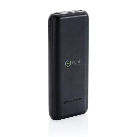 Charge your phone up to 5 times with this fast charging powerbank. Thanks to the ultra fast type C 18W PD port, the powerbank re-charges in record time. Charging your phone up to 50% takes only 30 minutes. Slow charging is something from the past. The powerbank contains a long lasting A-grade 20.000 mah battery to charge all your devices on your travels and adventures. The double USB A and type C port allow you to charge up to 3 devices at the same time.  Urban Vitamin items are made without PVC and packed in plastic reduced packaging. Type-C Input: 5V/3A, 9V/2A; Micro USB Input: 5V/2A, 9V/2A; Type-C Output: 5V/3A, 9V/2A, 12V/1.5A; USB Output: 5V/2.4A, 9V/2A, 12V/1.5A.<br /><br />PowerbankCapacity: 20000<br />PVC free: true
