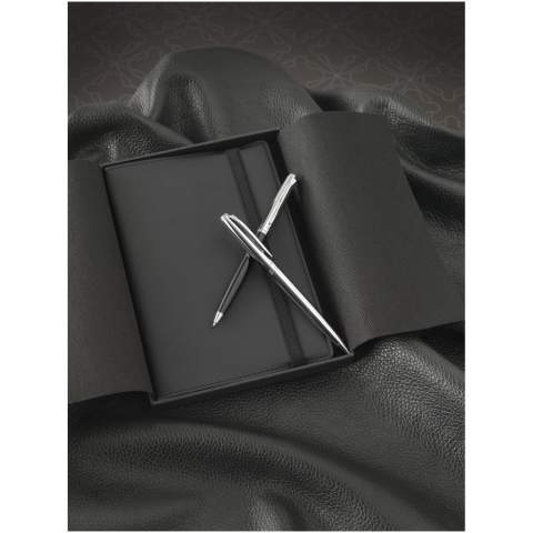 Exclusively designed ballpoint pen with shiny chrome accents. Incl. premium black ink refill and packed in a ''LUXE'' gift box (15x3.5x2 cm).