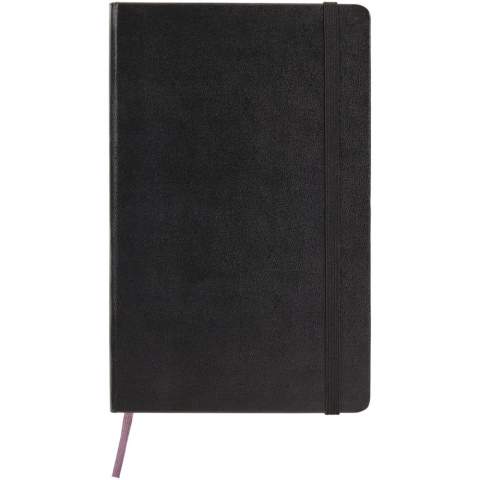 The Moleskine Classic large (13x21cm) hard cover notebook features a cardboard bound cover with rounded corners, acid free paper, a bookmark and elastic closure. On the first page in case of loss notice with space to jot down a reward for the finder. Attached to the back cover an expandable inner pocket that contains the Moleskine history. The pocket can be used for loose papers and notes. Contains 240 ivory-coloured plain pages. Available in a wide range of stylish vibrant colours.